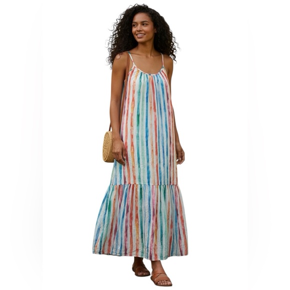 Pink Lily Dresses & Skirts - PINK LILY multi color striped single ruffle bottom maxi sundress size Medium